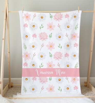 Pink Floral Personalized Baby Girl Blanket Shower Gift Girl Bedroom Name Blanket Throw Tummy Time