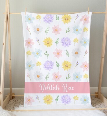 Floral Personalized Baby Girl Blanket Shower Gift Girl Bedroom Name Blanket Throw Tummy Time