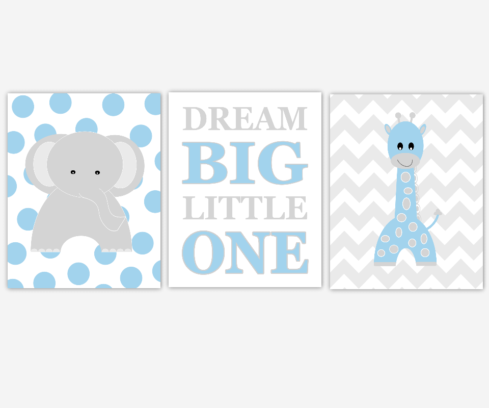 blue and grey elephant nursery