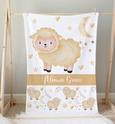 Sheep Personalized Baby Girl Blanket Shower Gift Girl Bedroom Name Blanket Throw Tummy Time