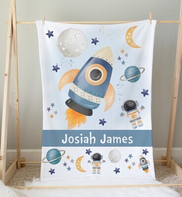 Rocket Ship Space Personalized Baby Boy Blanket Shower Gift Girl Bedroom Name Blanket Throw Tummy Time
