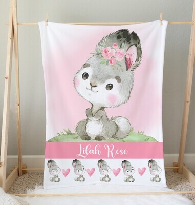 Bunny Rabbit Personalized Baby Girl Blanket Shower Gift Girl Bedroom Name Blanket Throw Tummy Time