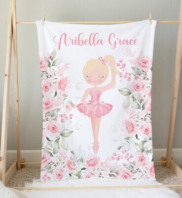 Ballerina Personalized Girl Blanket Shower Gift Girl Bedroom Name Blanket Throw Tummy Time