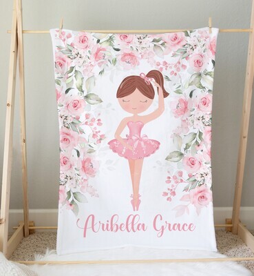 Ballerina Personalized Girl Blanket Shower Gift Girl Bedroom Name Blanket Throw Tummy Time