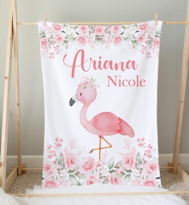 Flamingo Girl Blanket Shower Gift Girl Bedroom Name Blanket Throw Tummy Time