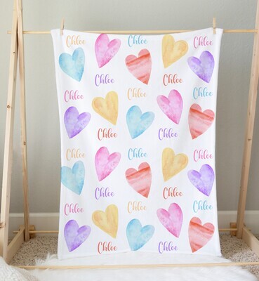 Hearts Personalized Girl Blanket Shower Gift Girl Bedroom Name Blanket Throw Tummy Time