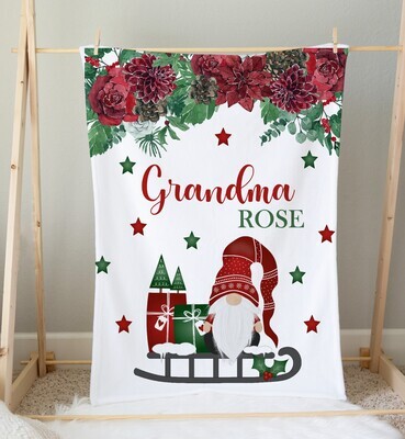 Christmas Gnome Floral Personalized Girl Holiday Blanket Shower Gift Girl Bedroom Name Blanket Throw Tummy Time