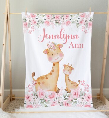 Giraffe Personalized Girl Blanket Shower Gift Girl Bedroom Name Blanket Throw Tummy Time