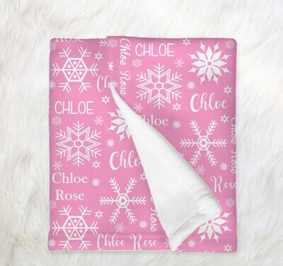 Pink Snowflake Winter Girl Blanket Personalized Custom Name Blanket Christmas Gift Custom Name Blanket Girl Bedroom Nursery Throw Tummy Time