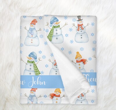 Snowman Baby Boy Winter Blanket Personalized Custom Name Blanket Christmas Gift Custom Name Blanket Boy  Bedroom Nursery Throw Tummy Time