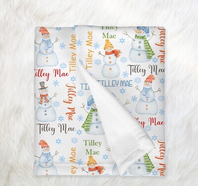 Snowman Winter Blanket Personalized Custom Name Blanket Christmas Gift Custom Name Blanket Boy Girl Bedroom Nursery Throw Tummy Time