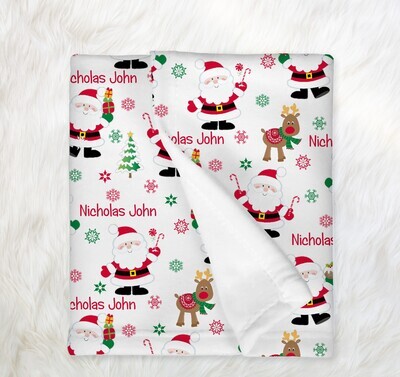 Santa Christmas Kids Blanket Personalized Child Blanket Shower Gift Boy Girl Bedroom Name Blanket Throw Tummy Time