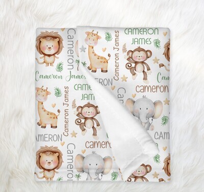 Safari Animals Personalized Baby Boy Blanket Shower Gift Girl Bedroom Name Blanket Throw Tummy Time