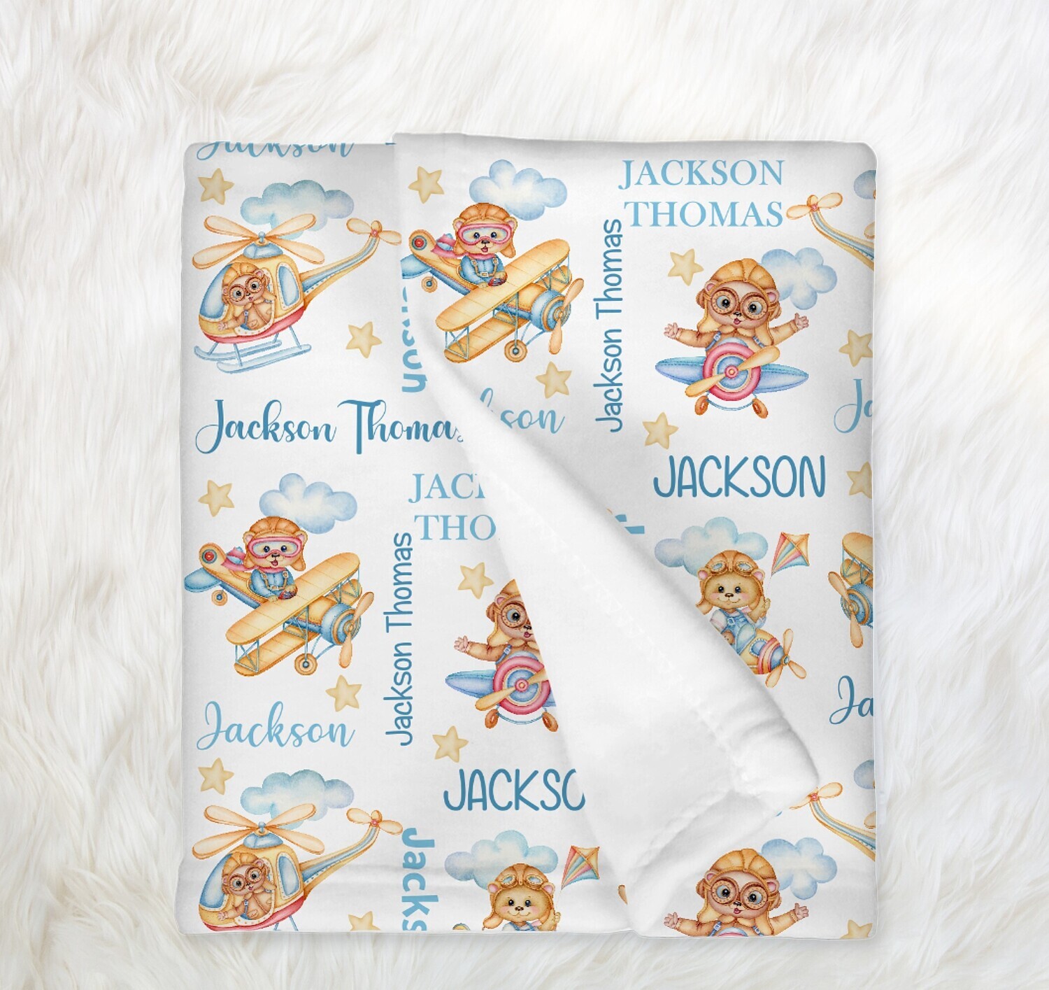 Teddy Bear Personalized Baby Boy Blanket Custom Name Blanket Shower Gift Custom Name Blanket Bedroom Nursery Throw Tummy Time