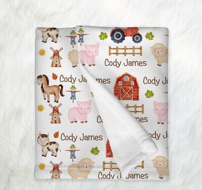 Farm Personalized Baby Boy Blanket Shower Gift Girl Bedroom Name Blanket Throw Tummy Time