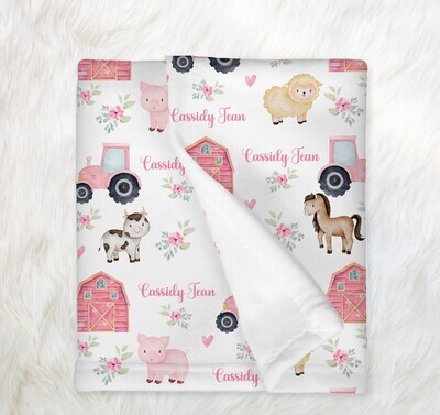Farm Personalized Baby Girl Blanket Shower Gift Girl Bedroom Name Blanket Throw Tummy Time