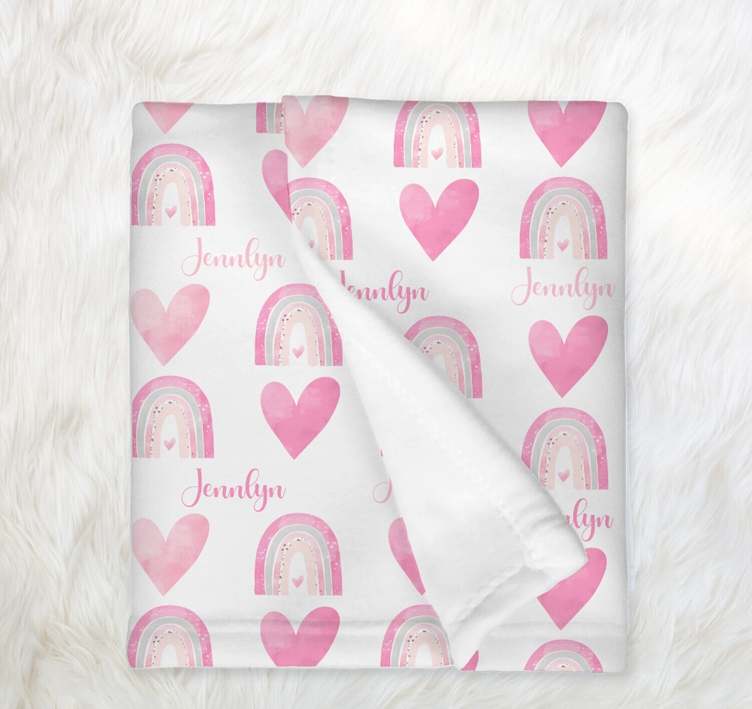 Rainbow Hearts Baby Girl Personalized Blanket Newborn Baby Blanket Shower Gift Minky Blanket Fleece Blanket Sherpa Baby Blanket