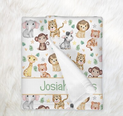 Safari Animals Personalized Baby Boy Blanket Shower Gift Girl Bedroom Name Blanket Throw Tummy Time