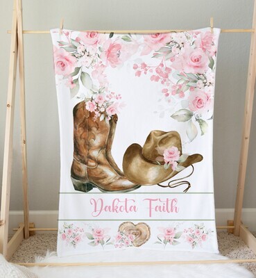 Cowgirl Personalized Baby Girl Blanket Shower Gift Girl Bedroom Name Blanket Throw Tummy Time