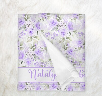 Purple Floral Personalized Baby Girl Blanket Shower Gift Girl Bedroom Name Blanket Throw Tummy Time