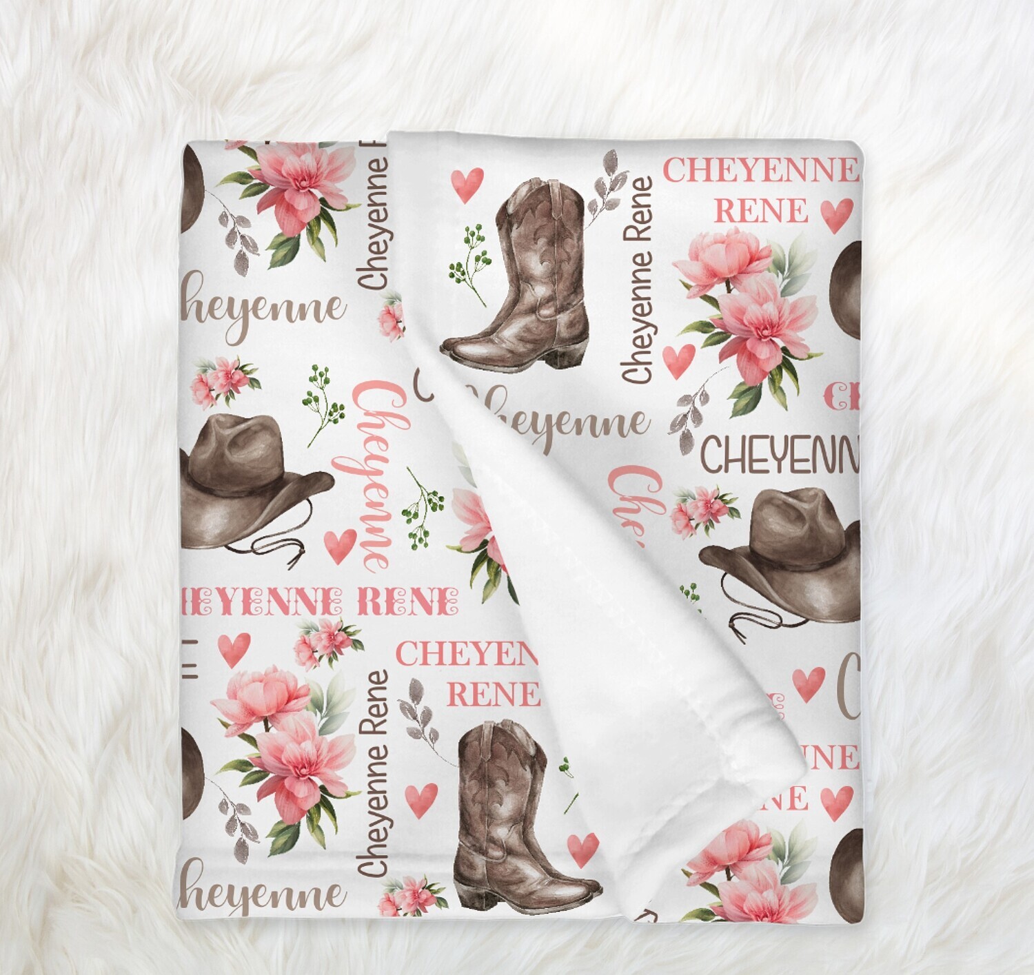 Western Cowgirl Baby Girl Personalized Blanket Custom Name Shower Gift Minky Blanket Fleece Blanket Sherpa Baby Blanket
