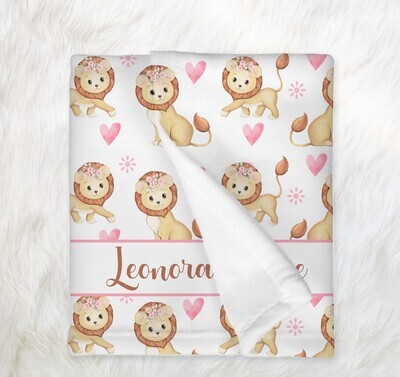 Lion Personalized Baby Girl Blanket Shower Gift Girl Bedroom Name Blanket Throw Tummy Time