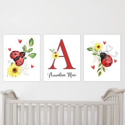 Ladybug Baby Girl Nursery Art Prints Canvas Personalized Print Baby Nursery Decor Baby Nursery Decor