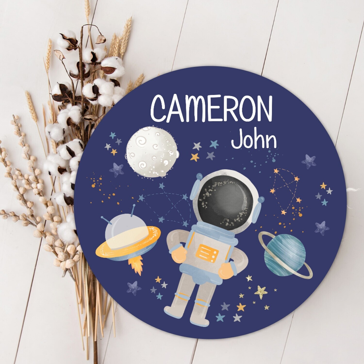 Outer Space Astronaut Boy Personalized Wood Sign, Child's Room Wall Decor, Custom Baby Name Sign, Birth Announcement Sign, Wood Wall Decor, Baby Nursery Decor Baby, Gift, Fresh 48 Photo Prop