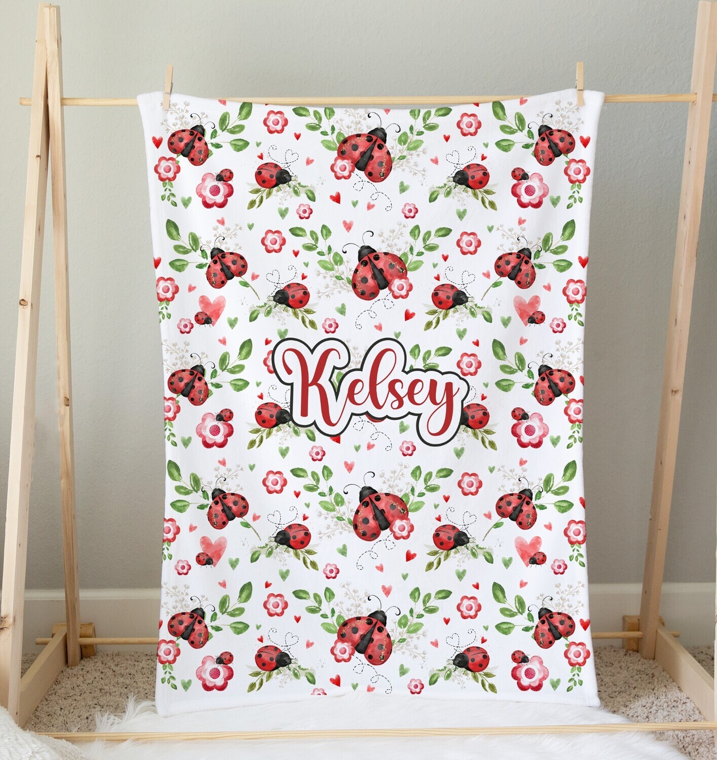 LADYBUG Baby Girl Personalized Blanket Newborn Baby Blanket Shower Gift Minky Fleece Sherpa Swaddle Newborn Photo Op