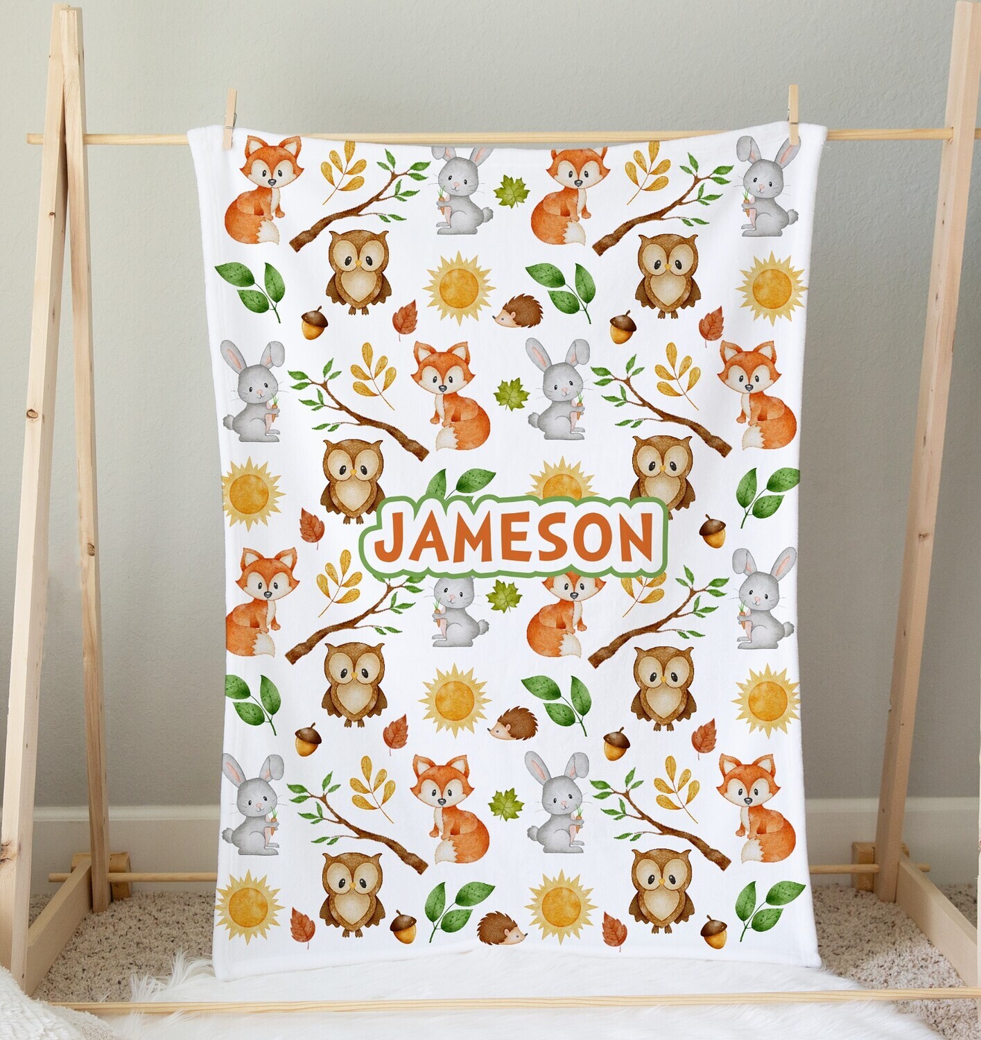 WOODLAND ANIMALS Baby Boy Personalized Blanket Newborn Baby Blanket Shower Gift Minky Fleece Sherpa Swaddle Newborn Photo Op Bedroom Blanket