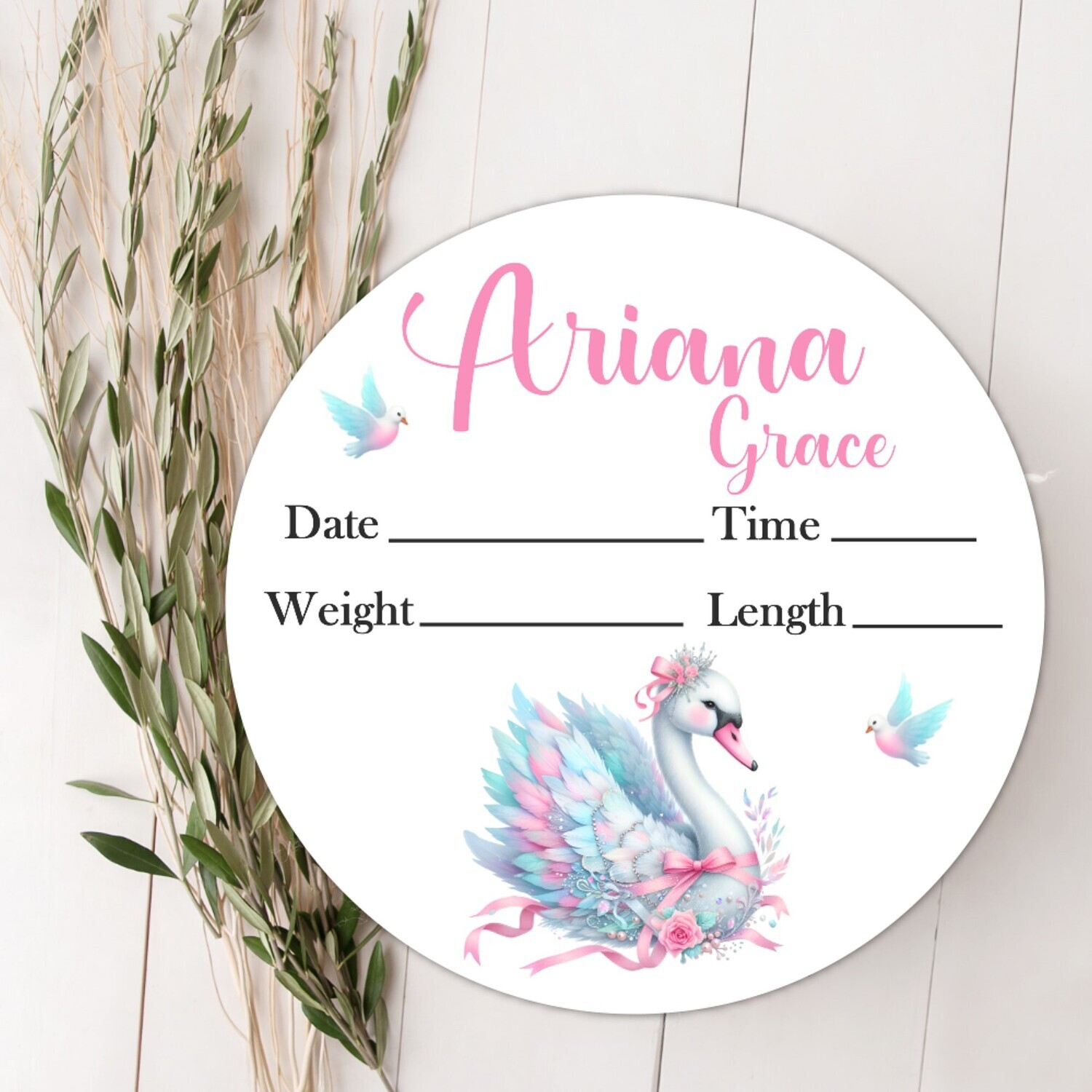 SWAN Baby Girl Birth Stat Name Sign, Personalized Baby Plaque, Fresh 48 Custom Baby Name Sign, Birth Announcement Sign, Custom Baby Nursery Decor Baby Gift