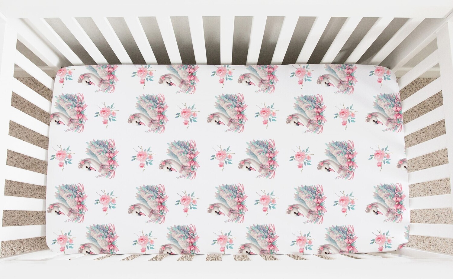 SWAN Crib Sheet Baby Girl Blanket Swaddle Blanket Knotted Hat Set Baby Blanket Baby Gift Baby Nursery Bedding