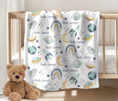 OUTER SPACE Baby Boy Personalized Blanket Newborn Baby Blanket Shower Gift Minky Fleece Sherpa Swaddle Newborn Photo Op Bedroom Blanket