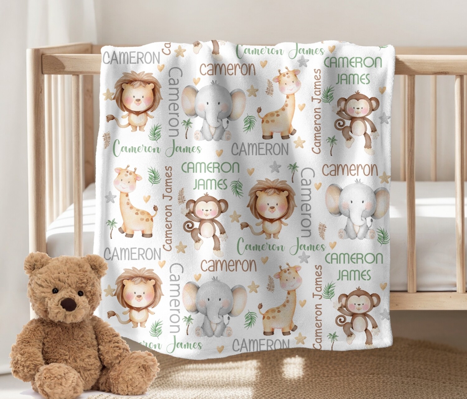 SAFARI ANIMALS Baby Boy Personalized Blanket Newborn Baby Blanket Shower Gift Minky Fleece Sherpa Swaddle Newborn Photo Op Bedroom Blanket