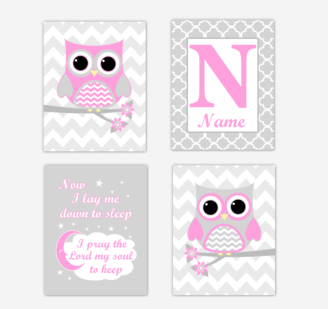 Pink Owls Baby Girl Nursery Wall Art Prints Personalized Baby Nursery Decor Now I Lay Me Down To Sleep Dezignerheart Designs C Personalized Baby Nursery Decor Gifts Canvas