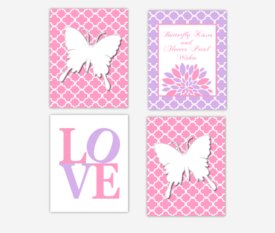 Butterfly Baby Girl Nursery Art Pin Purple Lavender Girl Bedroom Decor Flower Dahlia Mums Baby Nursery Decor SET OF 4 UNFRAMED PRINTS