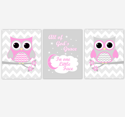 Owl Baby Girl Nursery Wall Art Pink Gray Birds Nursery Rhyme Baby Nursery Decor All Of God Grace