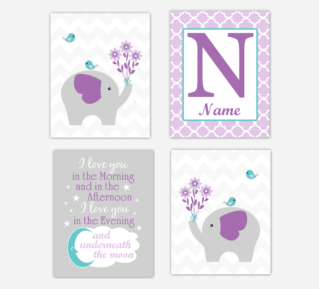 Baby Girl Nursery Wall Art Elephants Safari Animals Purple Teal Art Prints Personalized Name Children Quotes Baby Nursery Decor Set Of 4 Unframed Prints Baby Girl Nursery Wall Art Elephants Safari Animals Purple Teal Art Prints Personalized Name Children Quotes Baby Nursery Decor Set Of 4 Unframed Prints