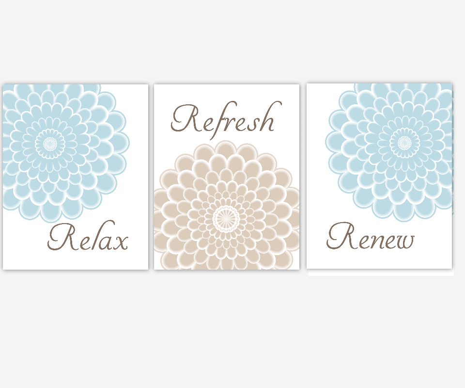 Bathroom Wall Art Blue Relax Refresh Renew Spa Bath Wall Decor Floral Bath Decor Flourish Flower Art For Bath Dahlias Mums Flower Burst Art