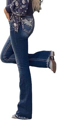 Women's Jeans - Feather Embroidery