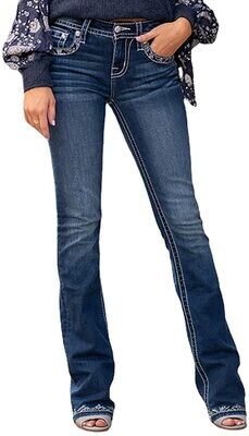 Classic Rhinestone Studded Denim Bootcut/Skinny Jeans - Stretch