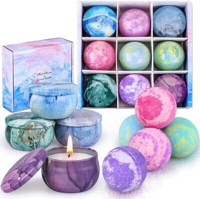 Bath Bombs and Candles 9 Piece Gift Set for Women