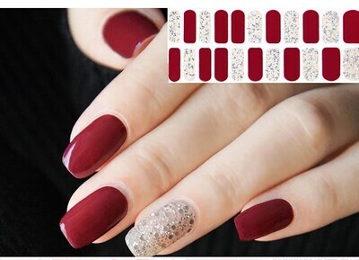 CLARET WITH SILVER ACCENT NAIL WRAPS