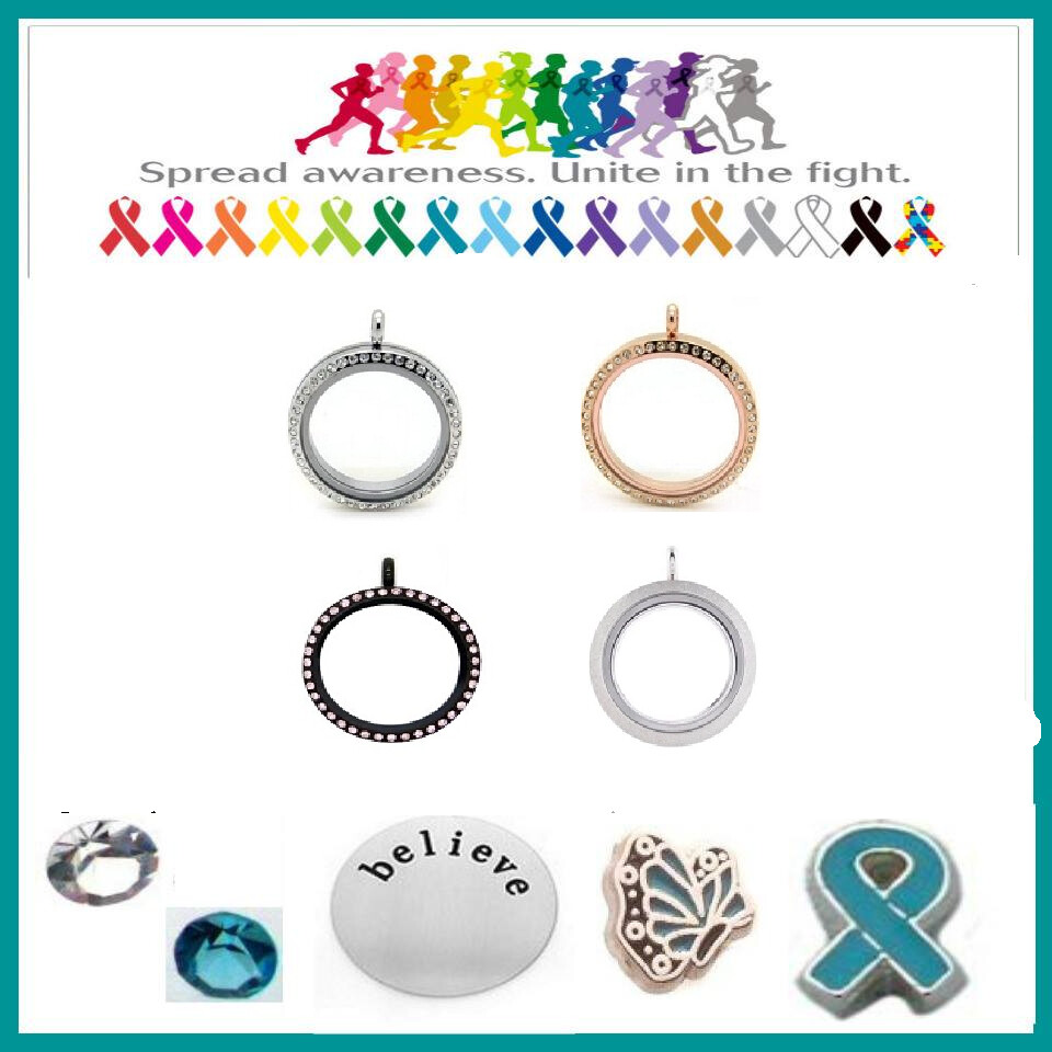 PRE-DESIGNED FLOATING LOCKET SET - TEAL RIBBON AWARENESS