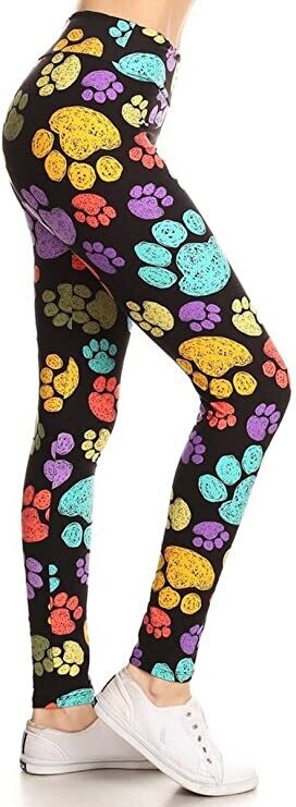 PLUS SIZED YOGA LEGGINGS - COLORFUL PAW PRINT