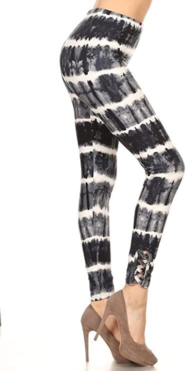 PLUS SIZED 1 INCH WAISTBAND LEGGINGS - BLACK TIE DYE
