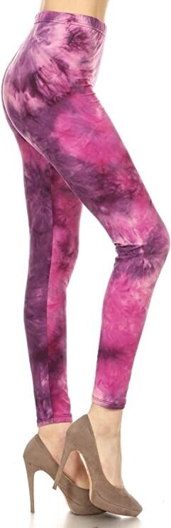PLUS SIZED 1 INCH WAISTBAND LEGGINGS - FUSCHIA TIE DYE