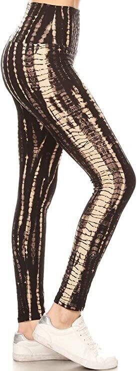 PLUS SIZED 1 INCH WAISTBAND LEGGINGS - BLACK &amp; TAN