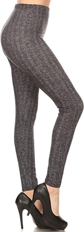 PLUS SIZED 1 INCH WAISTBAND LEGGINGS - GREY HERRINGBONE