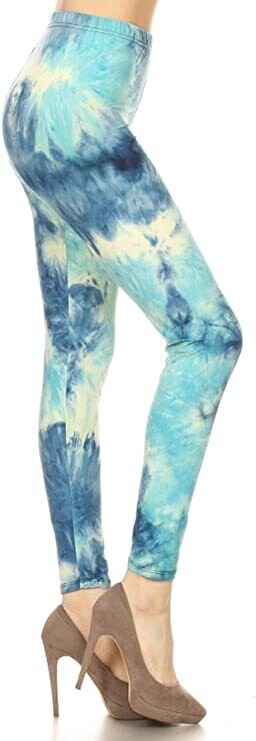 PLUS SIZED 1 INCH WAISTBAND LEGGINGS - BLUE TIE DYE